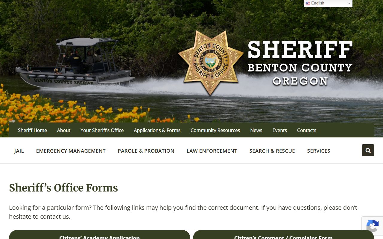Benton County arrest records sheriff forms and records requests