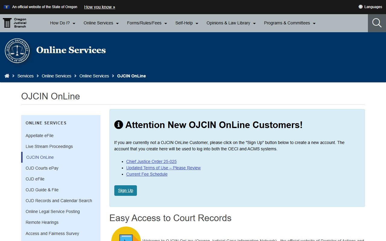 Benton County court records OJCIN Online page