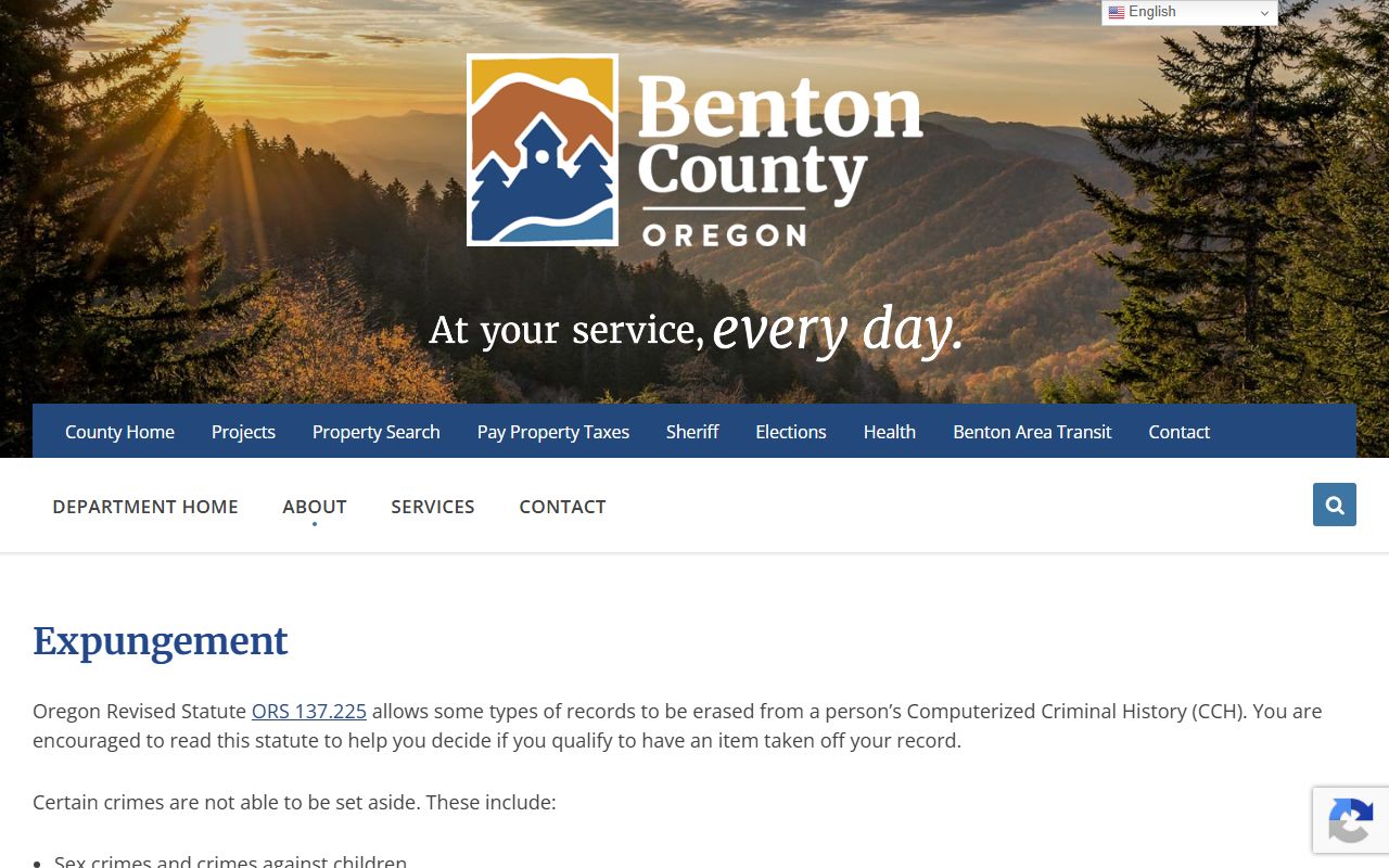 Benton County criminal court records expungement page