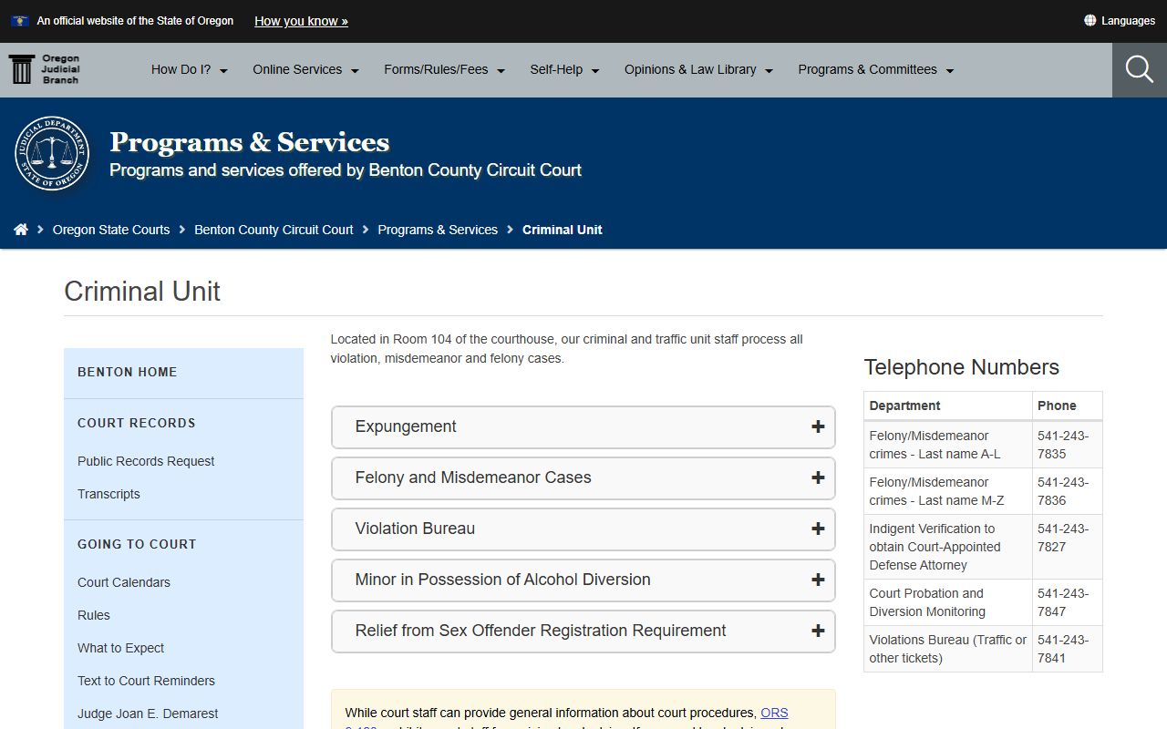 Benton County criminal court records criminal and traffic unit