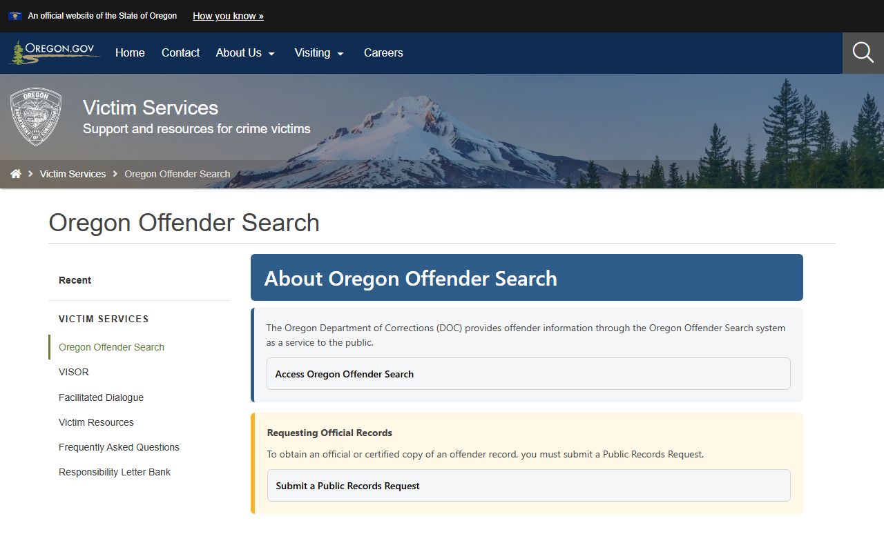 Benton County criminal court records Oregon DOC offender search