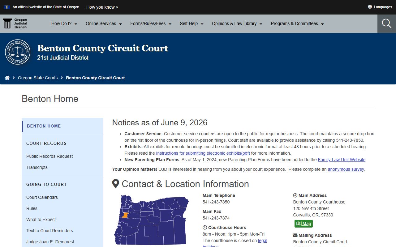 Benton County Court Circuit Court home page