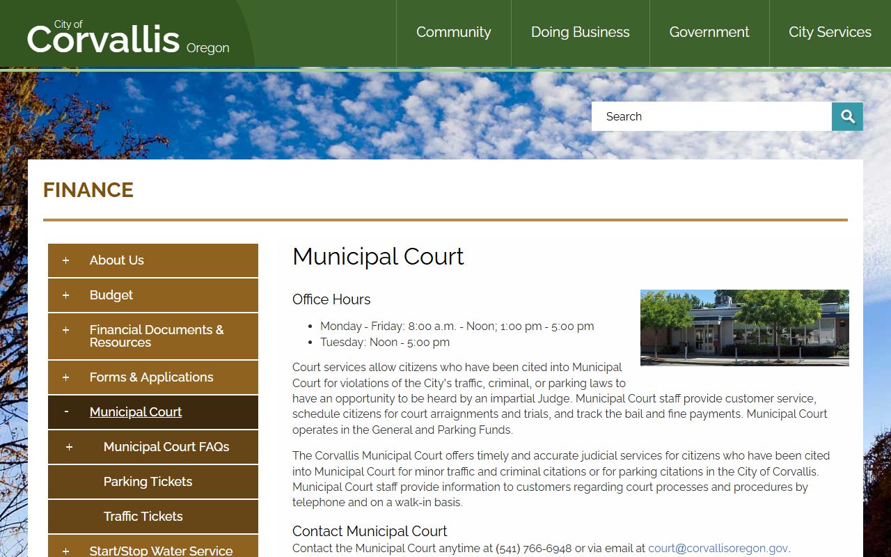 Benton County traffic court records through Corvallis Municipal Court