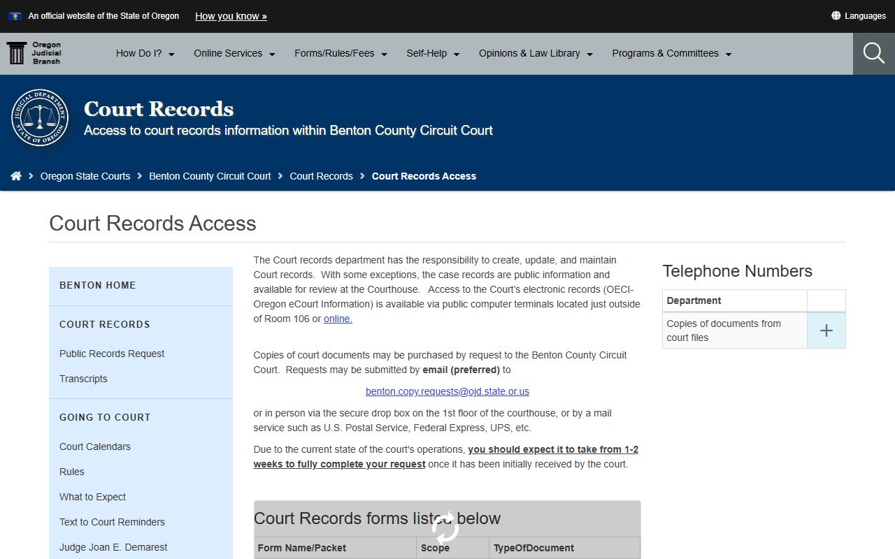 Benton County court records access instructions
