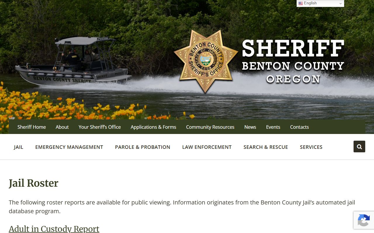 Benton County inmate records jail roster landing page
