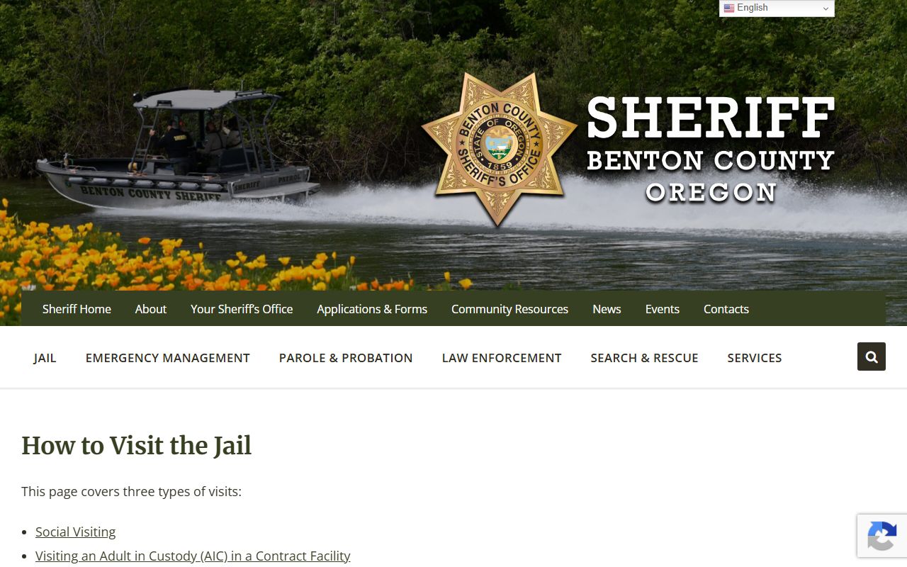 Benton County inmate visitation schedule and rules
