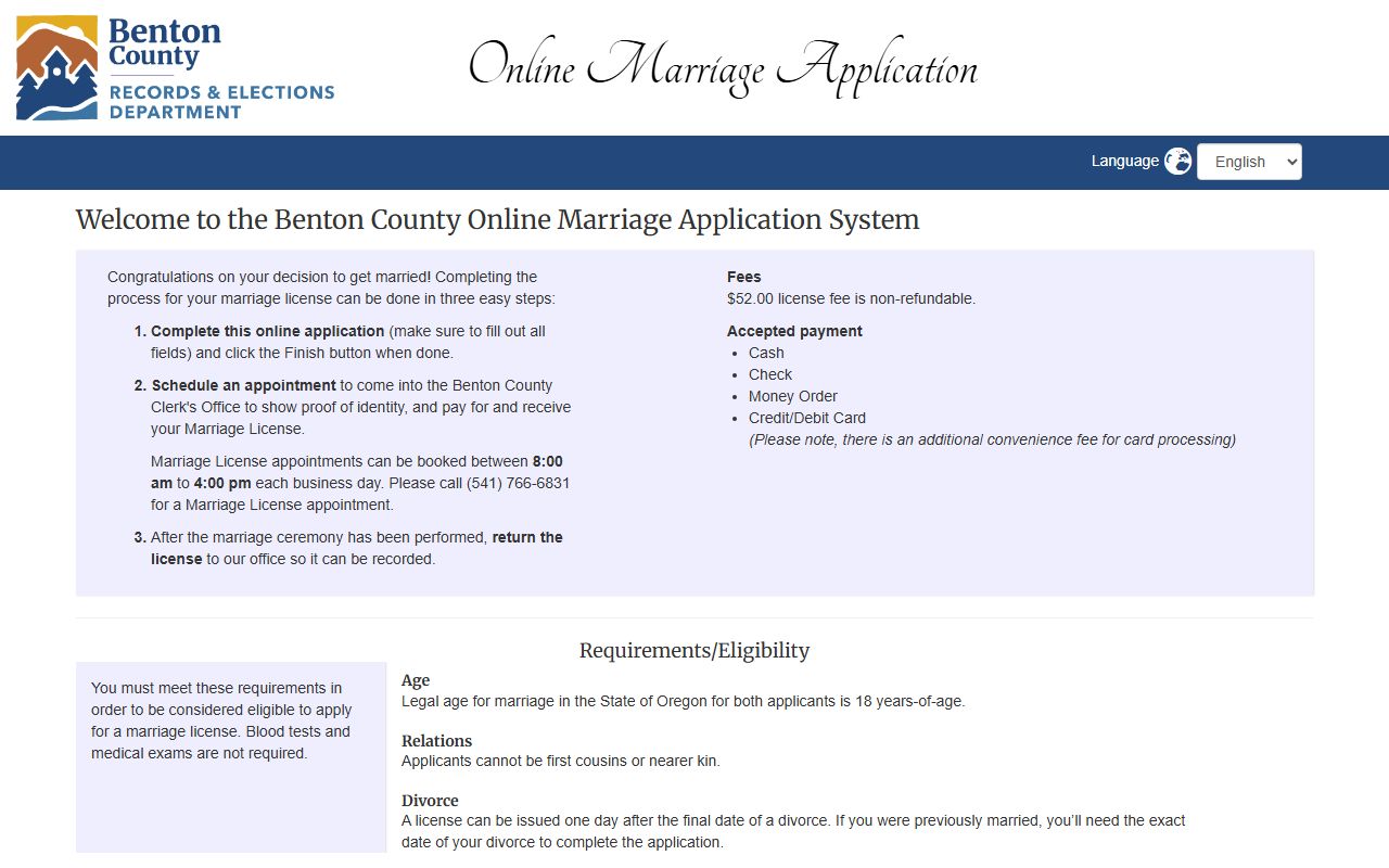 Benton County marriage records online marriage application