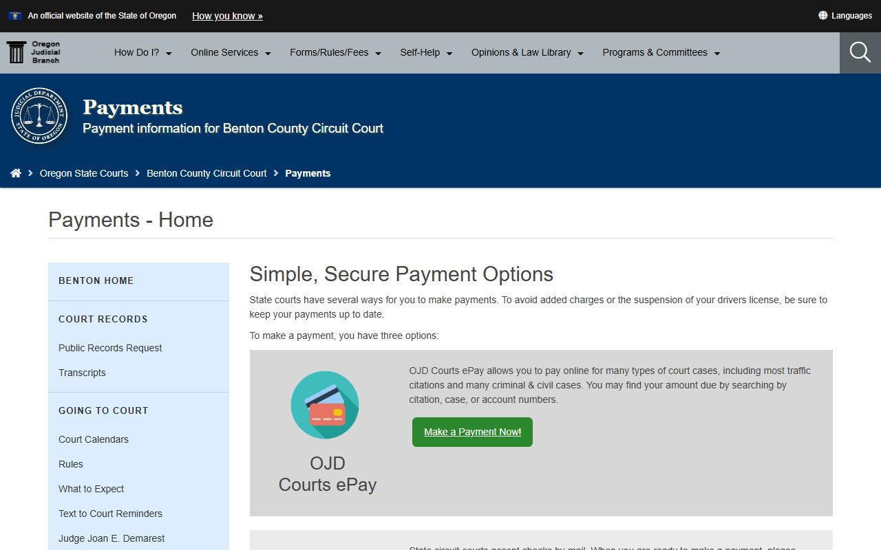 Benton County traffic court records payment options