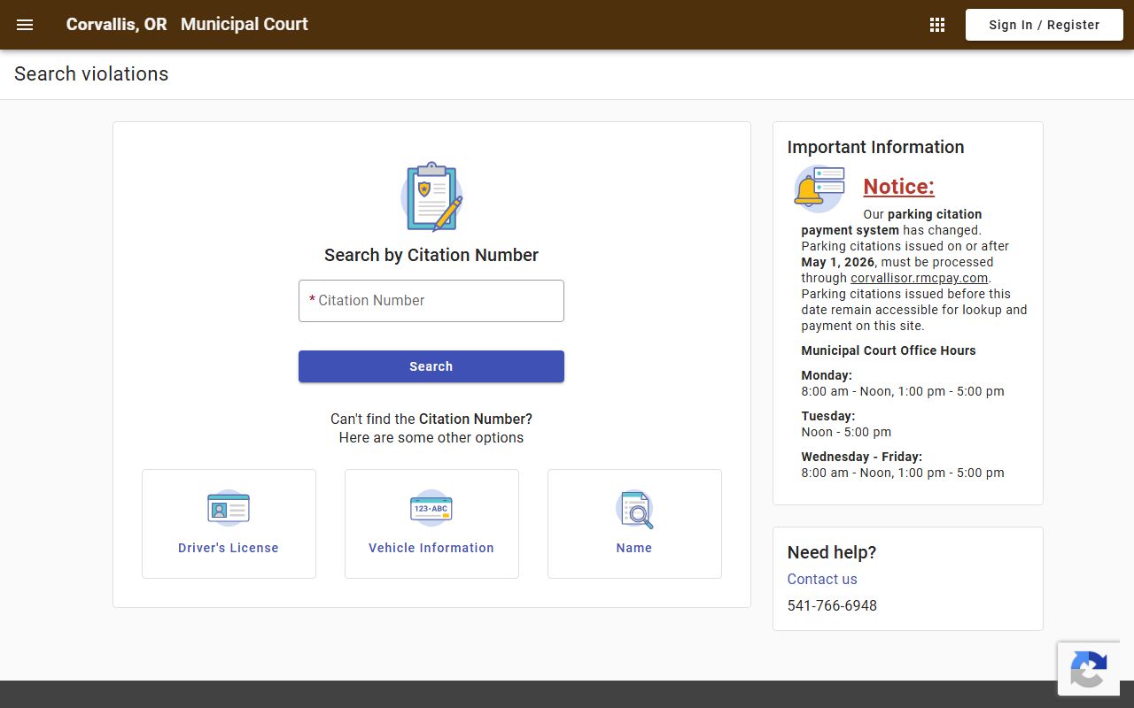 Benton County traffic court records Corvallis citation search