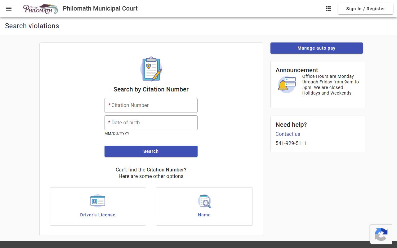 Benton County traffic court records Philomath citation search